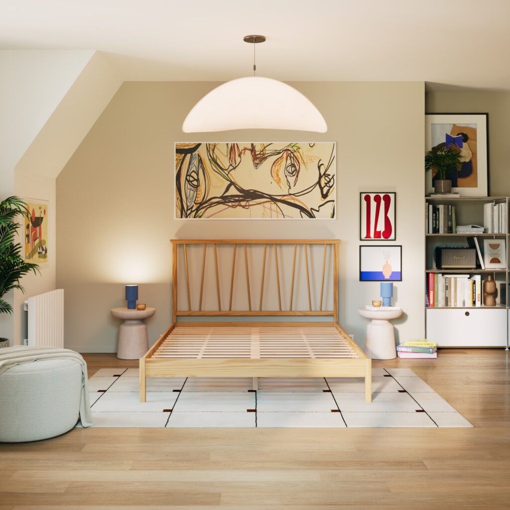 Lit Leni en situation dans une chambre scandinave