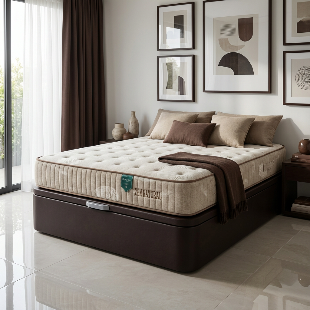 Matelas Bezen Zen Natural, installé sur un lit dans une chambre