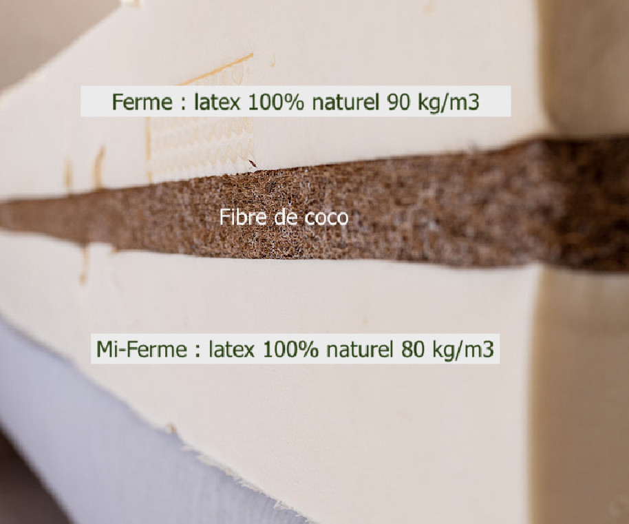 LatexBio Latex Naturel Ferme, coupe des couches de latex et de fibre de coco