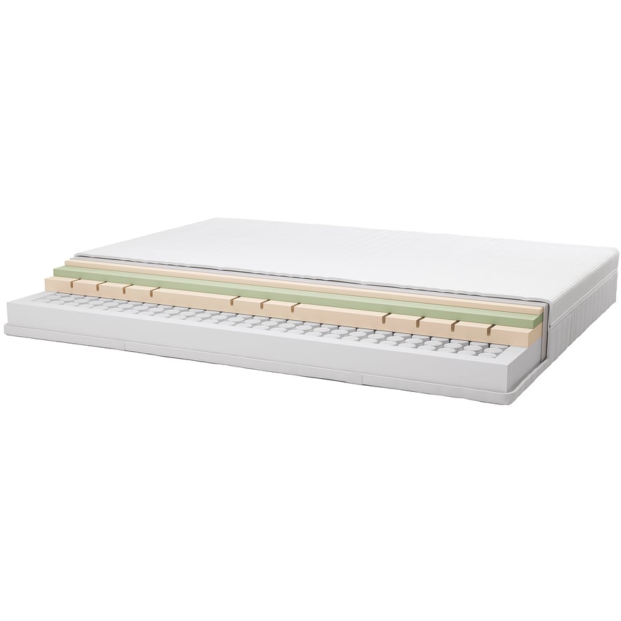 Matelas IKEA ÅNNELAND ouvert sur le côté, couches et ressorts visibles