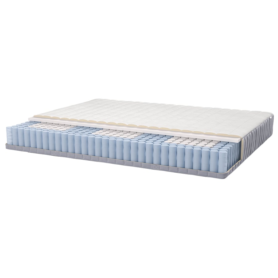 Matelas IKEA VALEVÅG ouvert sur le côté, bloc de ressorts visible