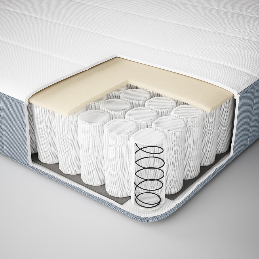 Matelas IKEA VESTERÖY en coupe, ressorts ensachés et couche de mousse