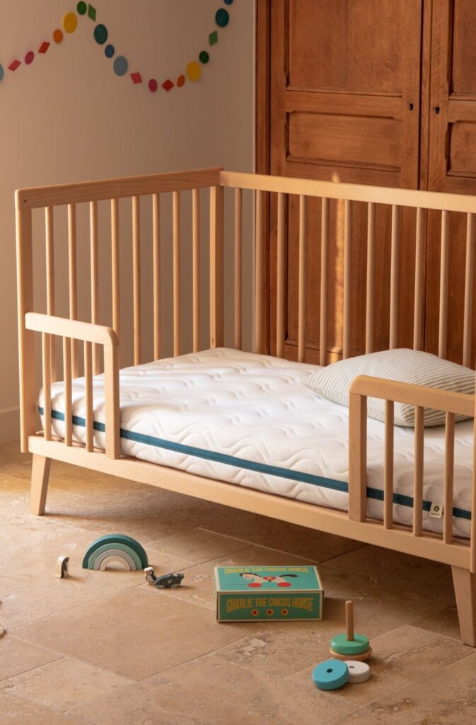 Matelas Kadolis Cocolegend dans un lit bébé en bois