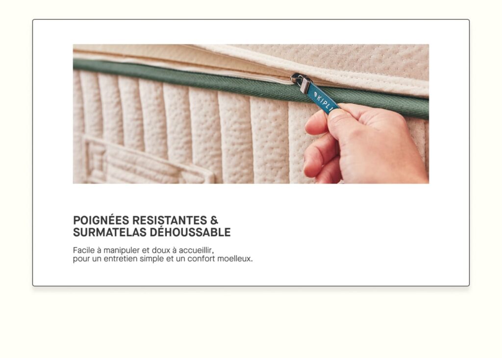 Kipli Prestige, gros plan sur la poignée et la bordure de la housse