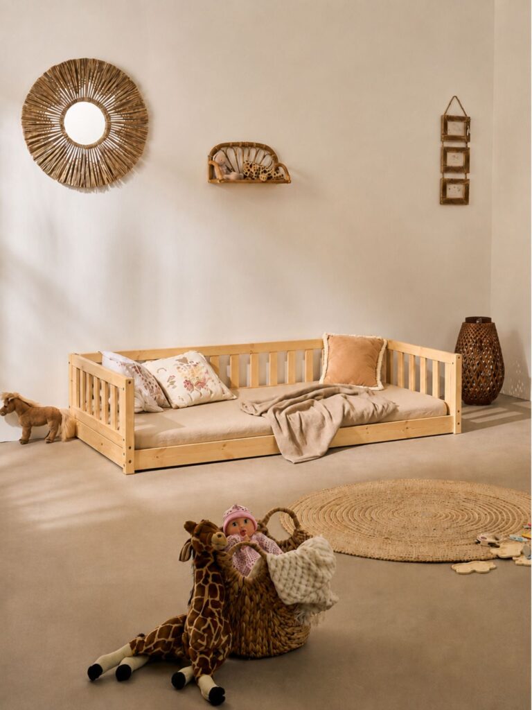 Lit Montessori Barcelone en position basse, autonomie de l'enfant