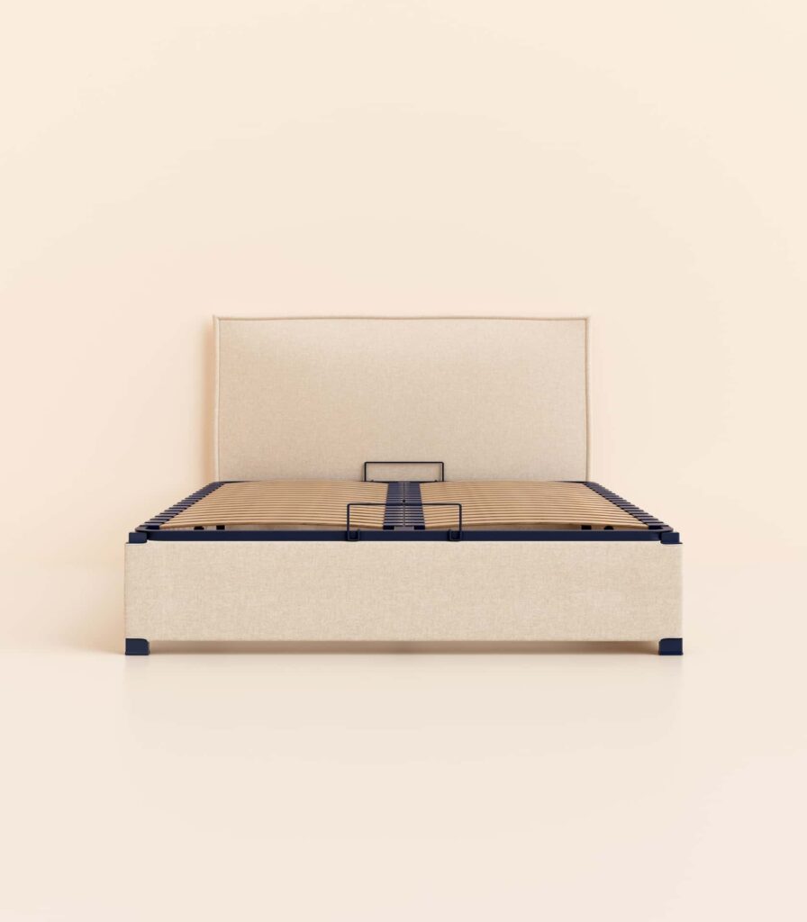 Tediber Lit Coffre beige - vue sommier avec tete de lit