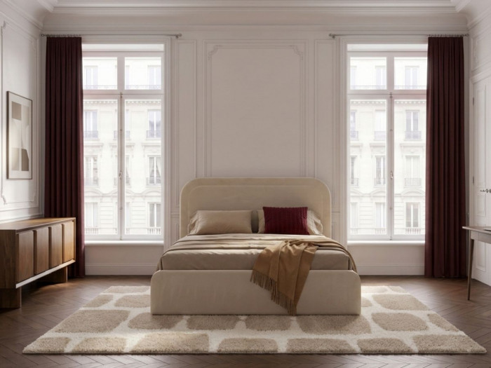 Lit coffre BoBoChic Cassiopée, détail du revêtement velours et de la tête de lit