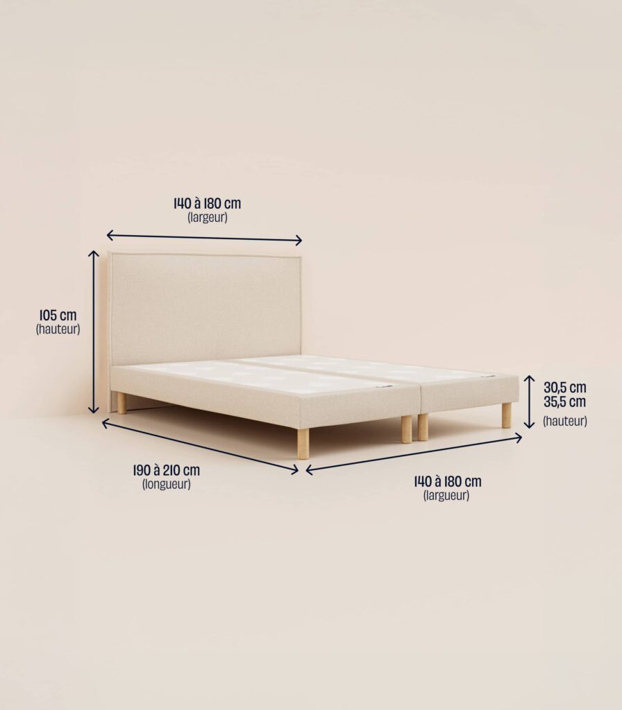 Tediber Lit Tapissier - schema des tailles disponibles
