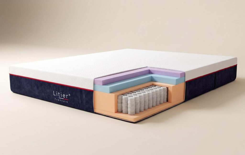 Coupe du matelas Hybride Pro 2 Fresh+ montrant les ressorts ensachés et les mousses