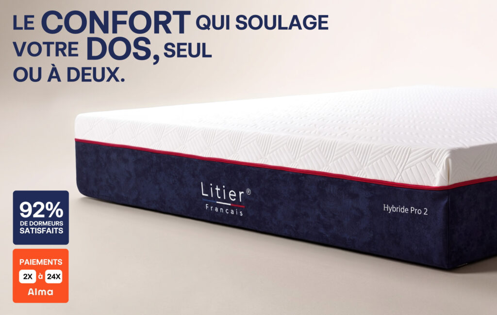 Matelas Litier Français Hybride Pro 2 Fresh+ vu de trois quarts
