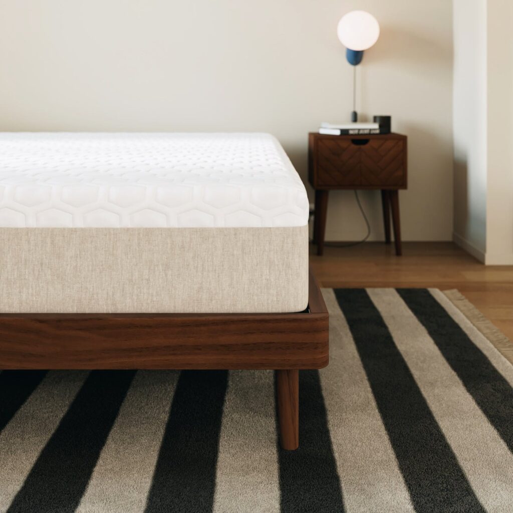 Matelas Hypnia Octaspring – gros plan du plateau et de la jupe beige