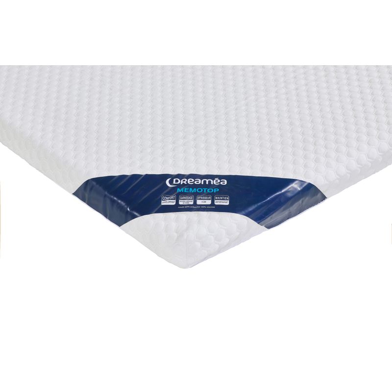 Détail du coutil matelassé et de l'étiquette Dreaméa MemoTop