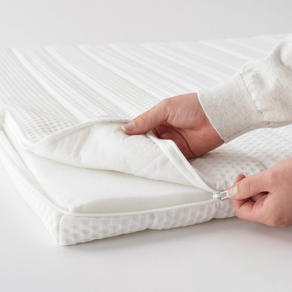 Surmatelas IKEA NISSEHOLM, housse ouverte montrant la mousse