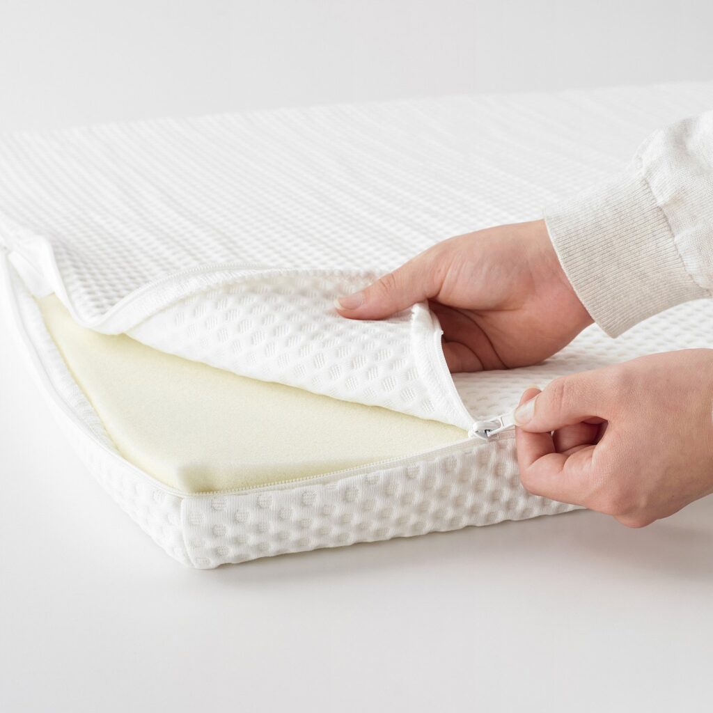 Surmatelas IKEA NORDBERGET, housse ouverte montrant la mousse