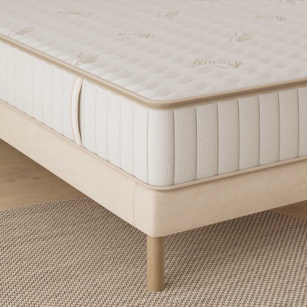Matelas Novoly Novogreen, vue d'angle de la housse matelassée