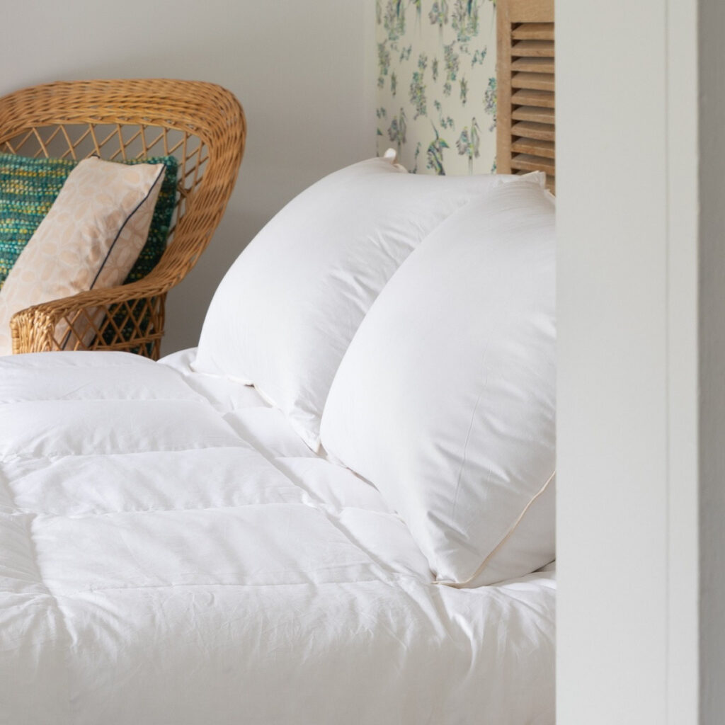 Biais passepoil beige contrastant de l'oreiller duvet d'oie Castex
