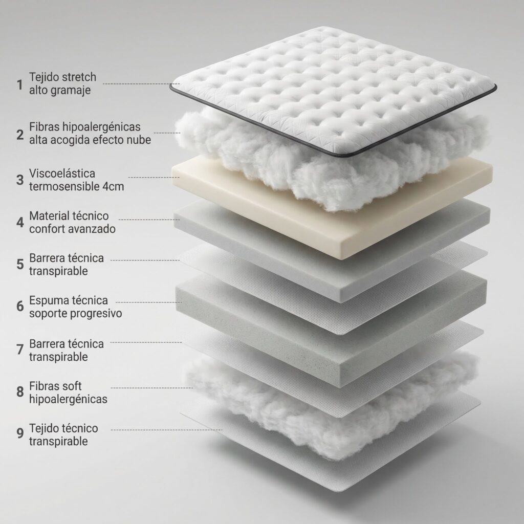Matelas Bezen Origin Zen, schéma des couches en coupe