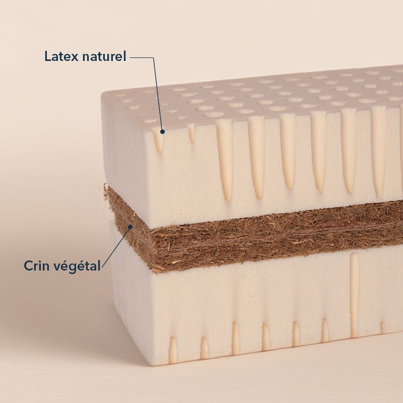 Coupe du matelas Cosme Mal de Dos : latex naturel et couche de crin végétal