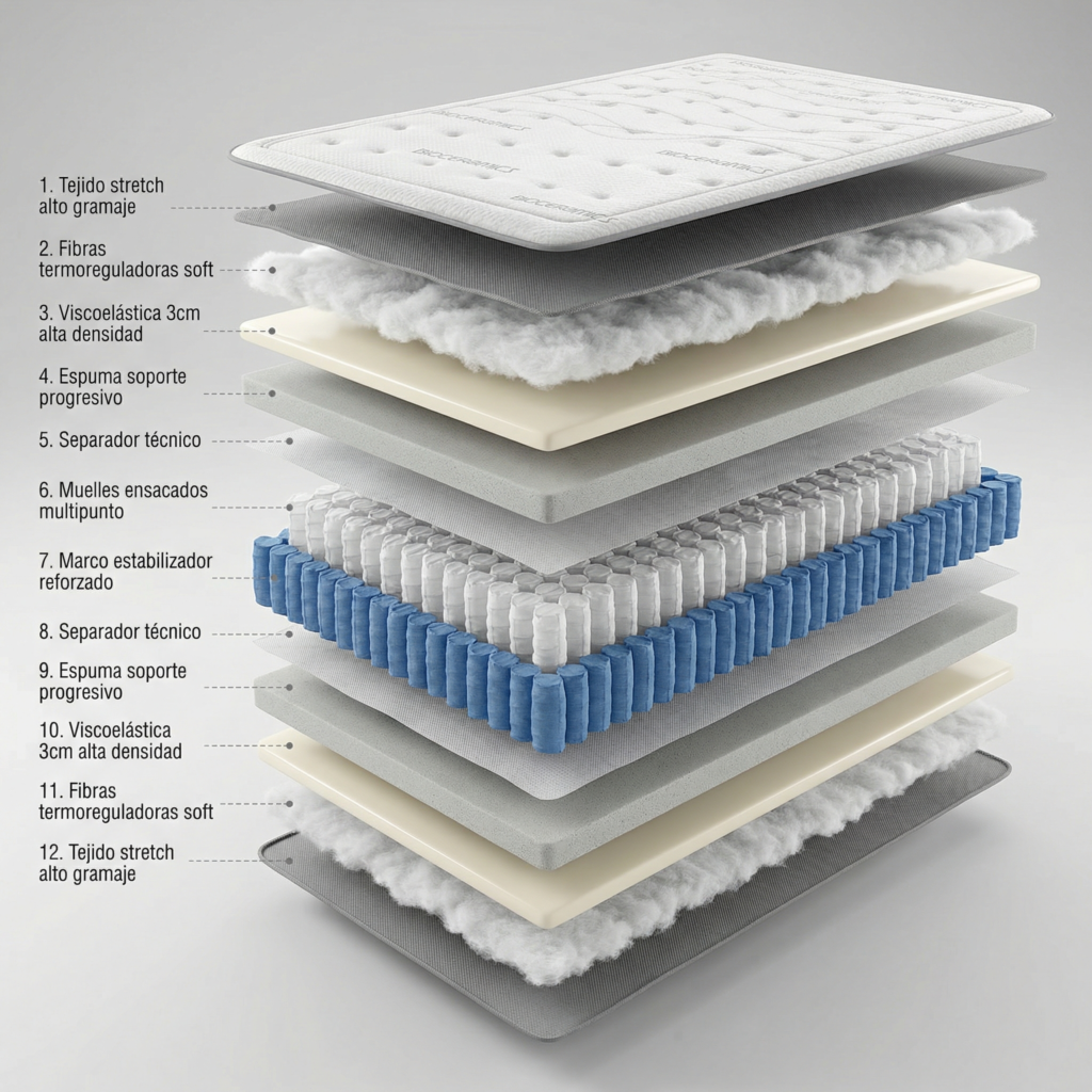 Matelas Bezen Zen Mandala Gran Hotel, schéma des couches en coupe