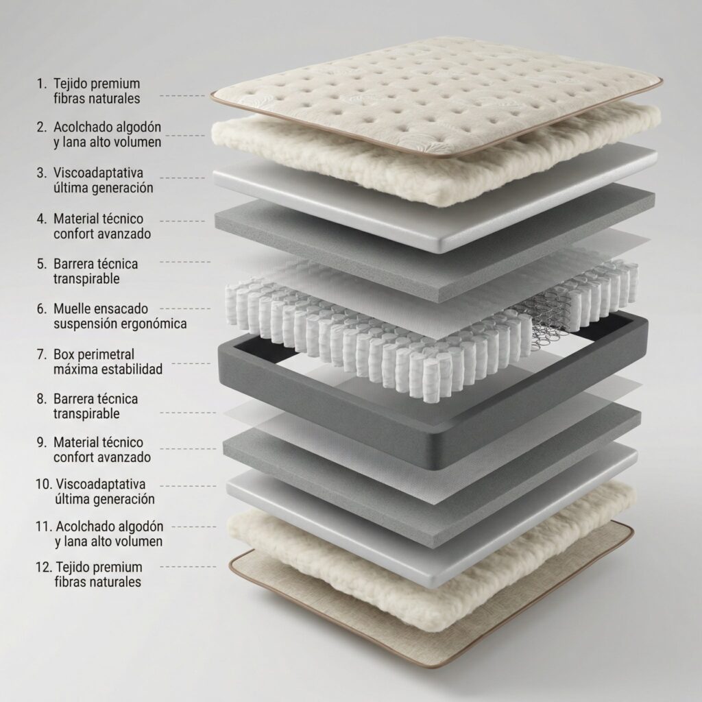 Matelas Bezen Zen Natural, schéma des couches en coupe