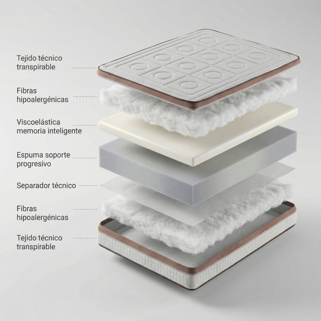 Matelas Bezen Toscana Deluxe, schéma des couches en coupe