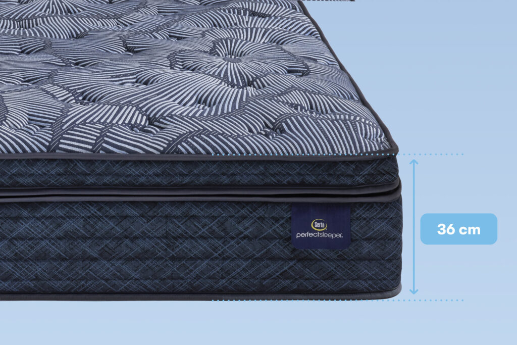 Serta Cobalt Mine – angle du pillow top avec l'indication de l'épaisseur de 36 cm