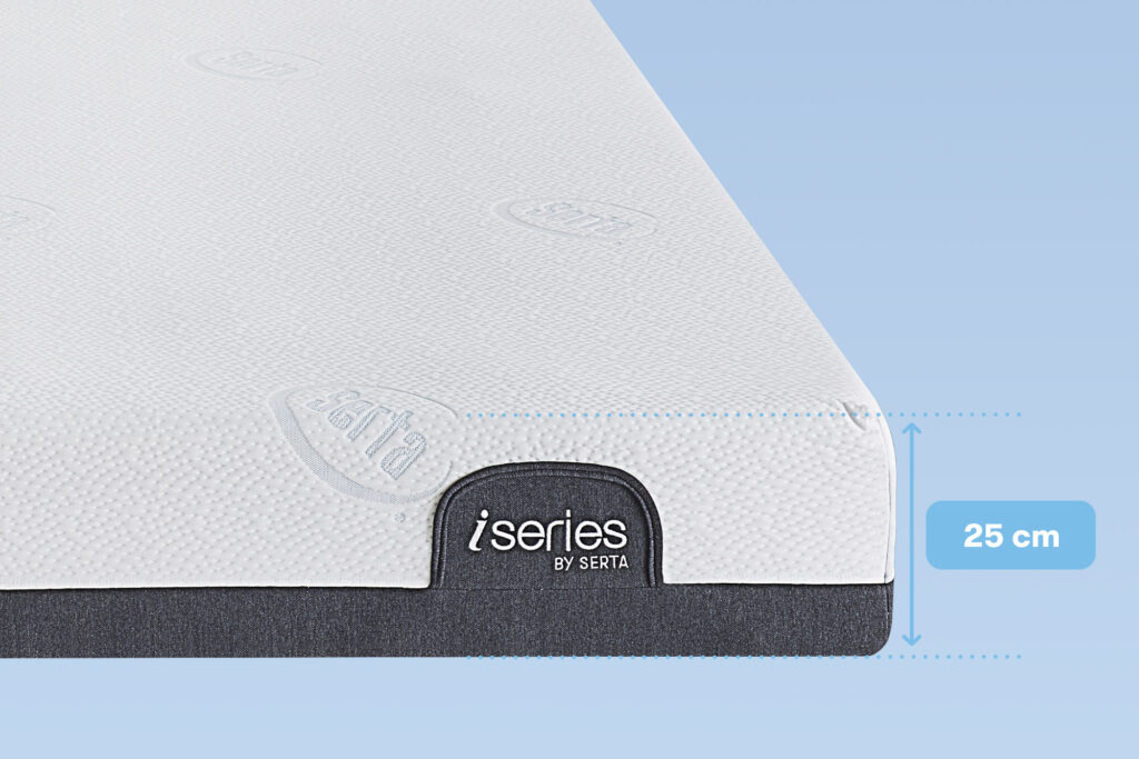 Serta Hybrid 1000 – angle du matelas avec l'indication de l'épaisseur de 25 cm