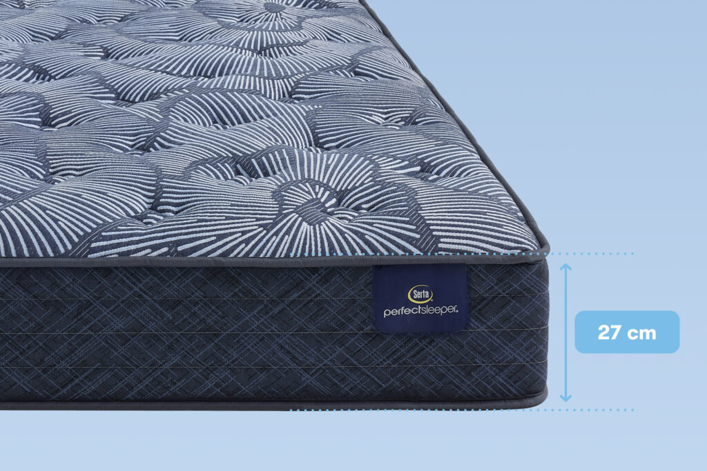 Serta Radiance – angle du matelas matelassé avec l'indication de l'épaisseur de 27 cm