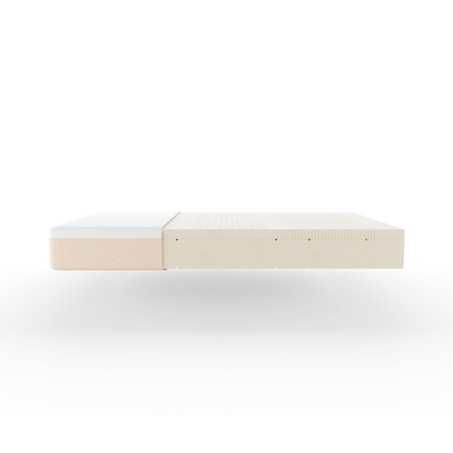 Coupe du matelas Slome Latex Premium montrant le latex zoné sous la housse