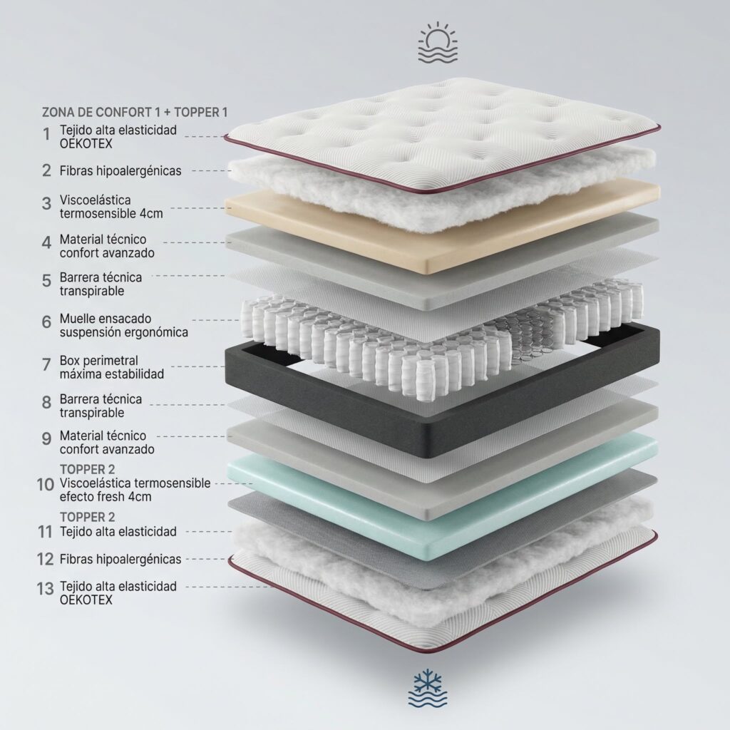 Matelas Bezen Supreme Zen, schéma des couches en coupe