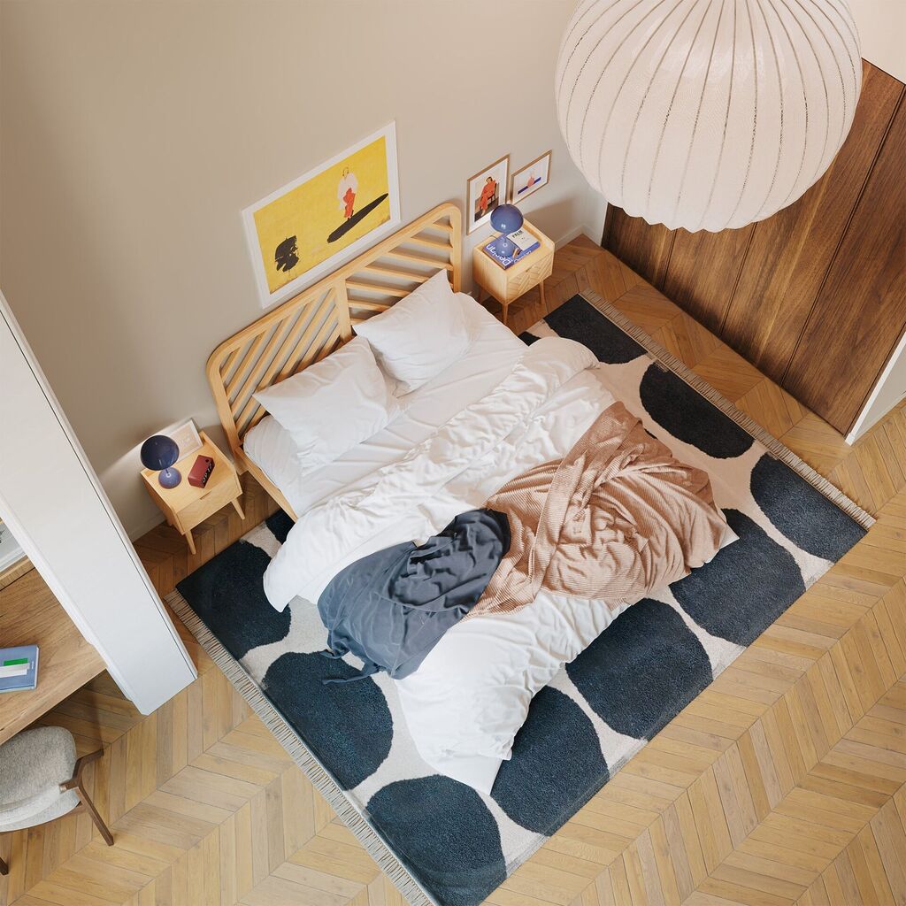 Lit bois Alba de Slome fait, vu de dessus dans une chambre