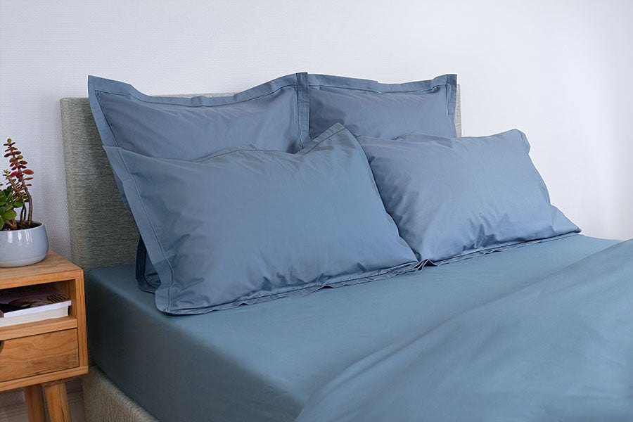 Housse de couette Mello en percale bleue avec taies assorties