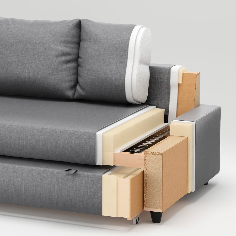 Vue en coupe de la structure et des mousses du IKEA FRIHETEN