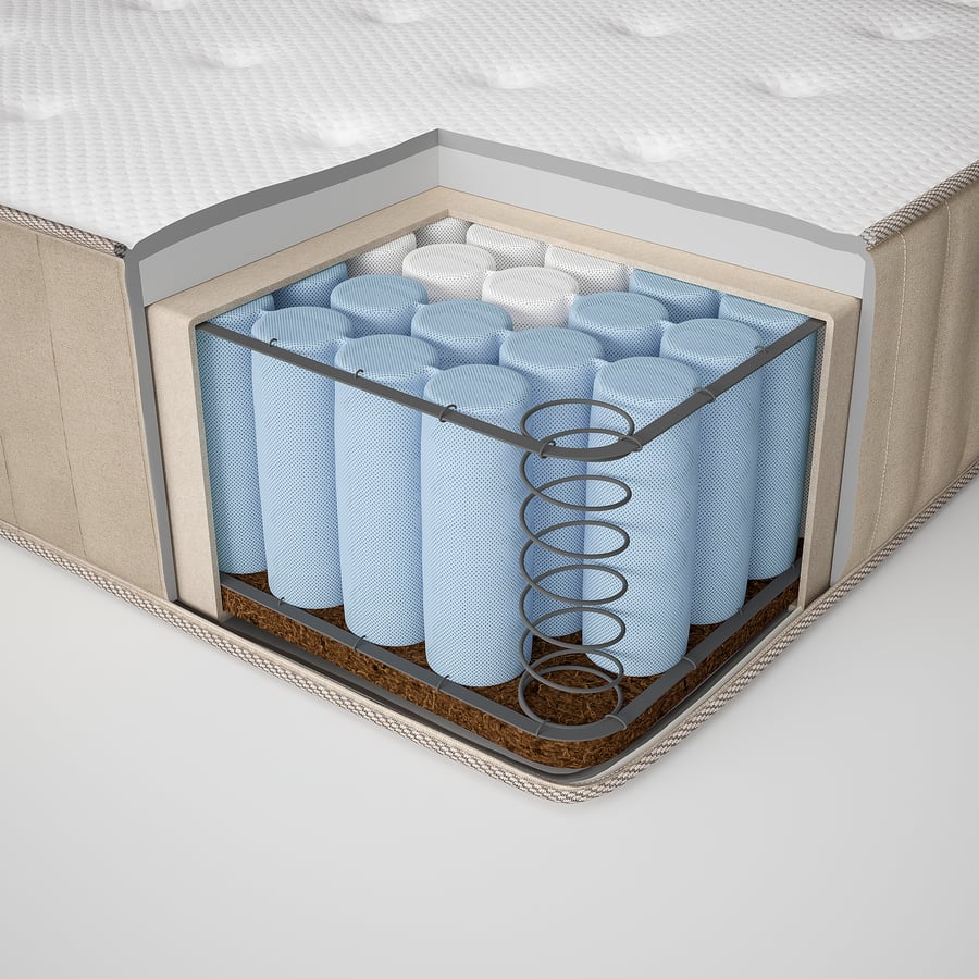 Coupe du matelas IKEA VATNESTRÖM avec ressorts ensachés, latex et fibres de coco