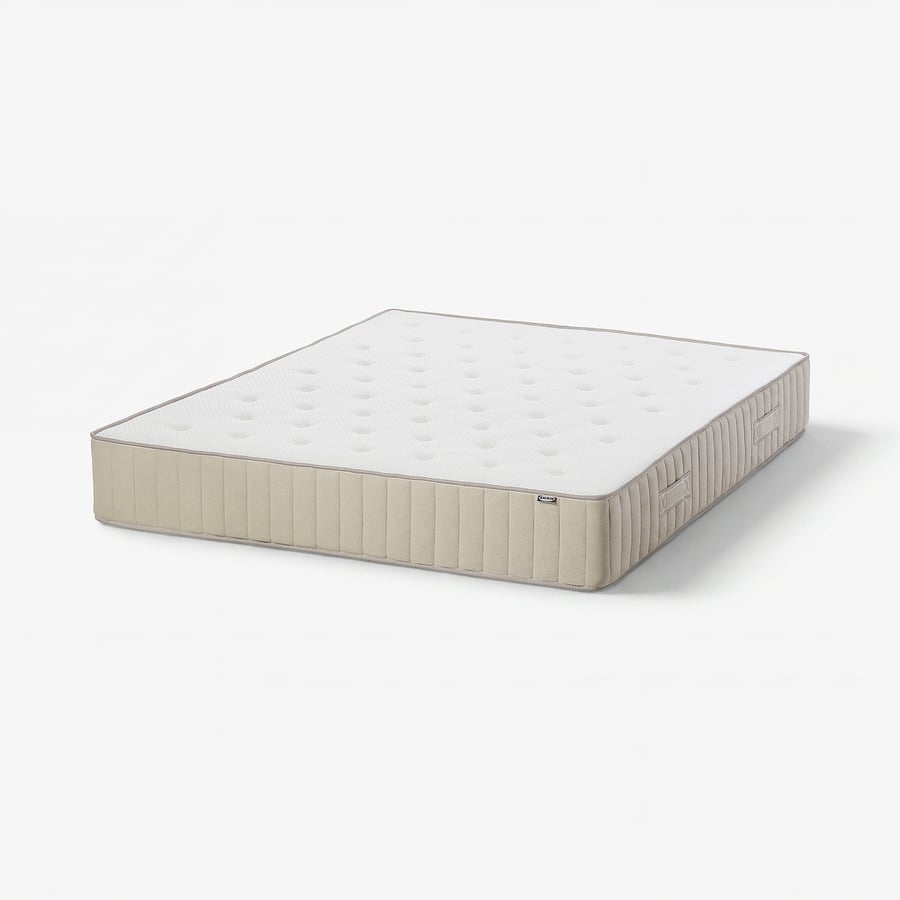 Matelas IKEA VATNESTRÖM ferme beige, vue en biais sur fond blanc