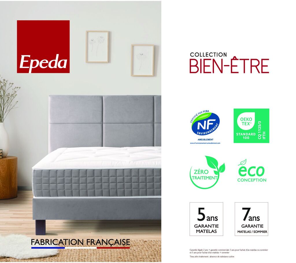 Visuel Épéda du Bomba Top avec les labels NF Environnement, OEKO-TEX et la garantie
