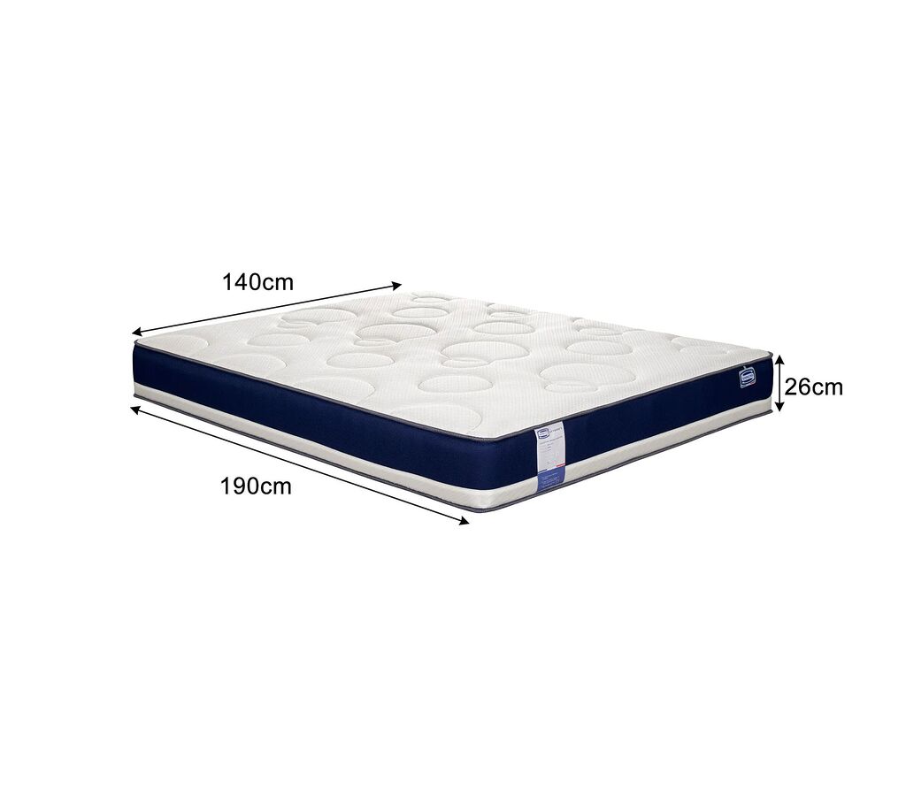 Dimensions du matelas Simmons Oxygene's en 140x190, 26 cm d'épaisseur