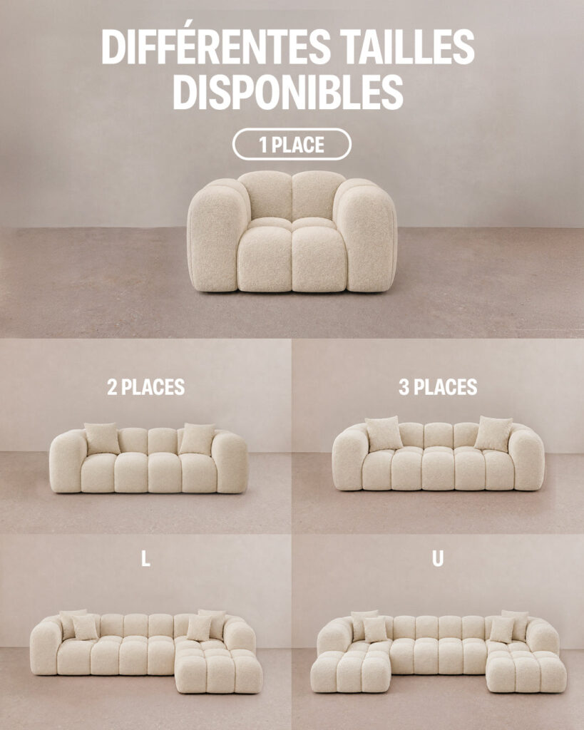 Les versions du canapé Morphea ALBA, de une place au U