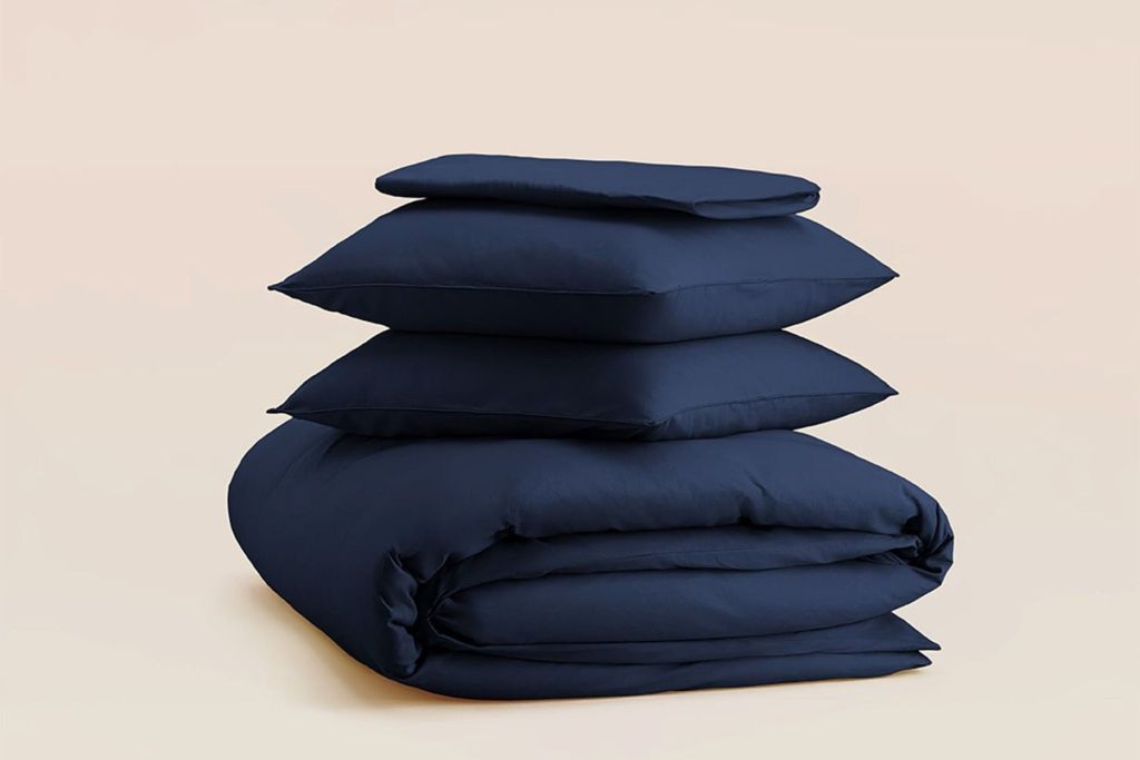 Parure en percale de coton Tediber bleu océan pliée