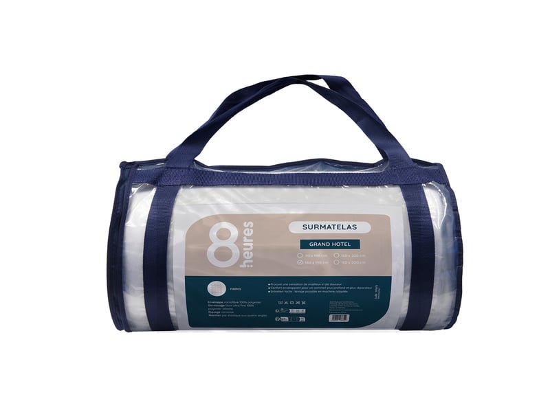 Surmatelas 8 Heures Grand Hôtel roulé dans son sac de transport, face avant