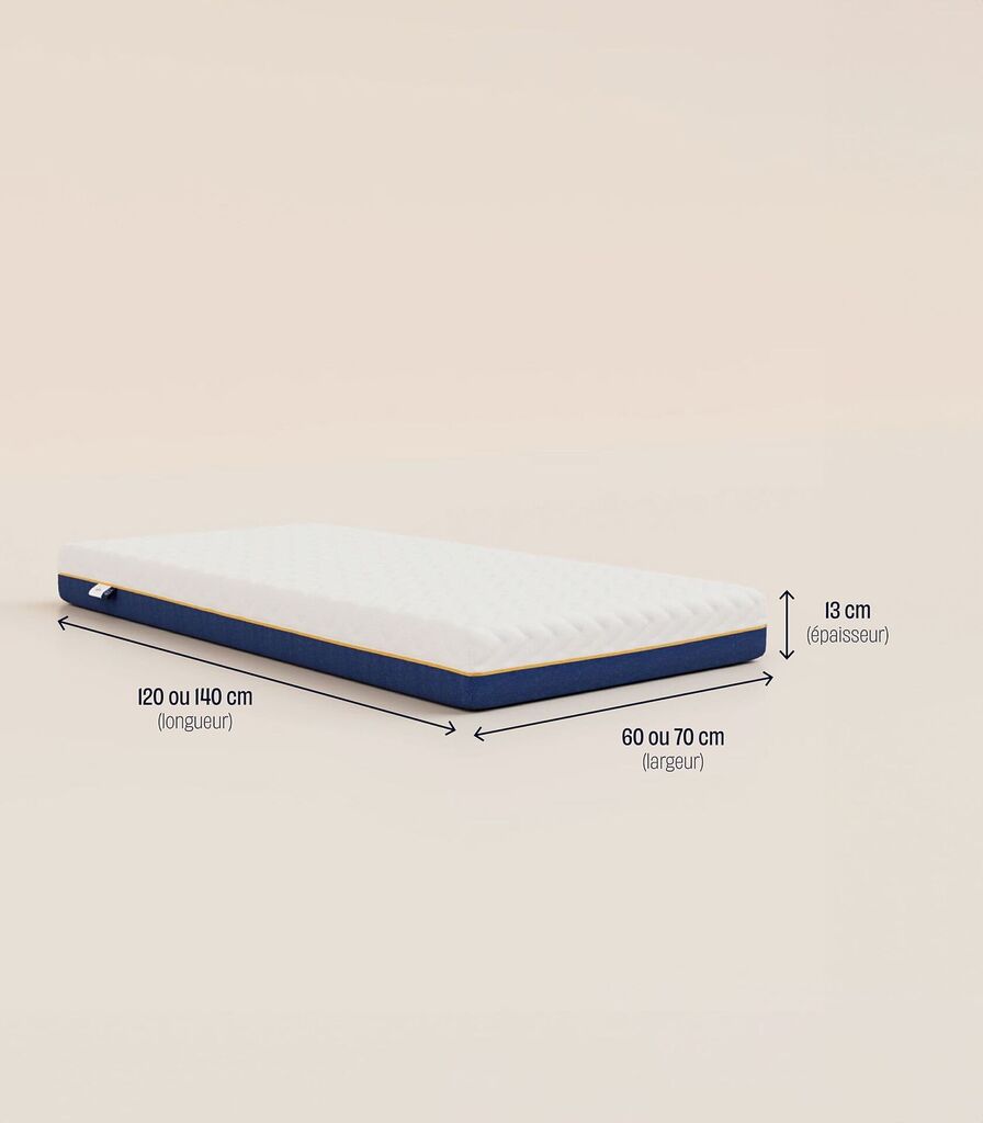 Matelas bébé Tediber Tedi avec ses dimensions, 60 ou 70 cm de large et 13 cm d'épaisseur