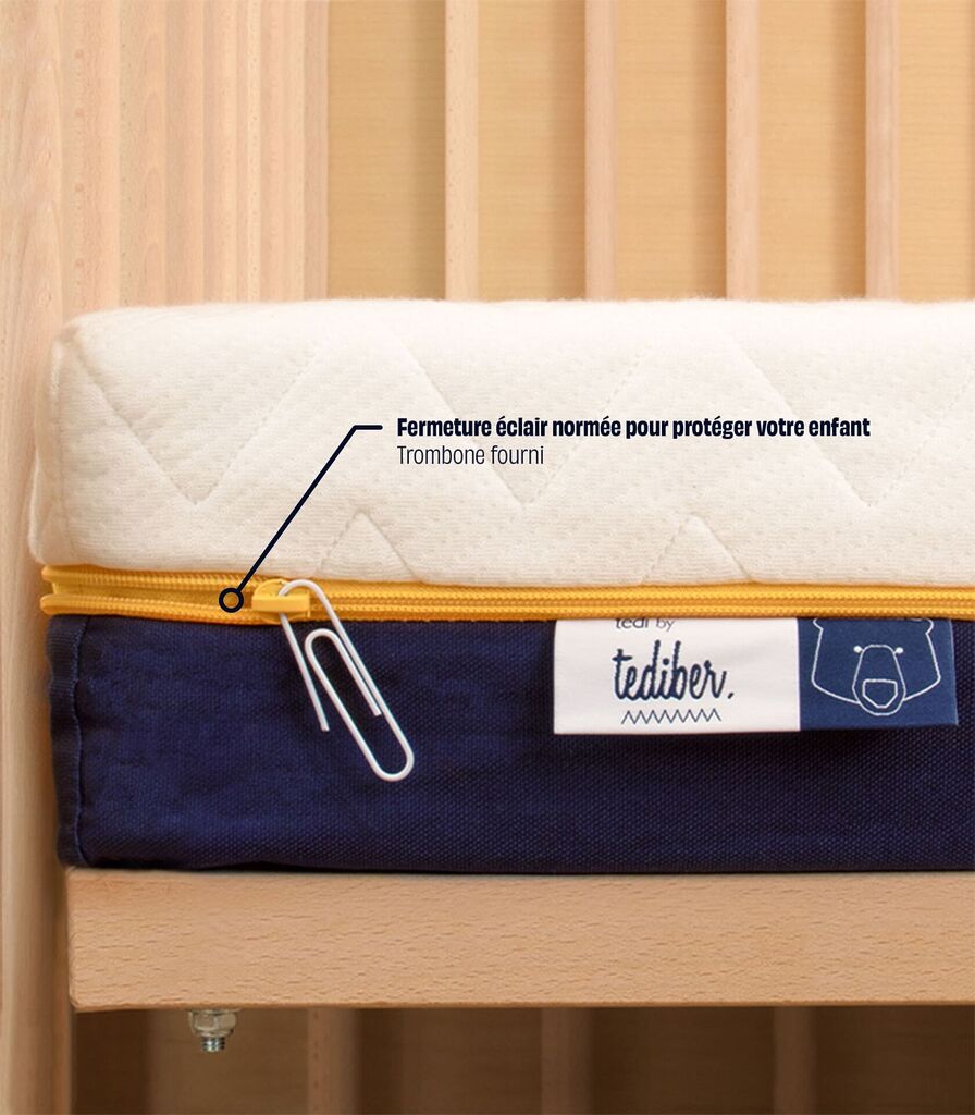 Matelas bébé Tediber Tedi, fermeture éclair sans tirette et accroche fournie